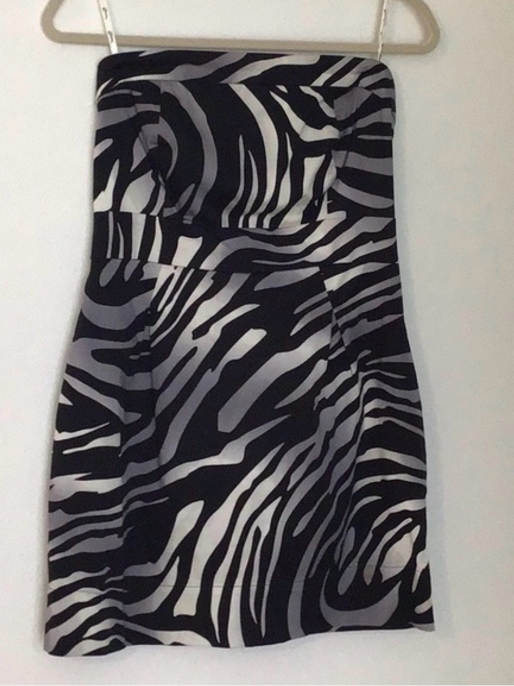 GUESS Strapless Zebra-Print Dress in Black & Gray
